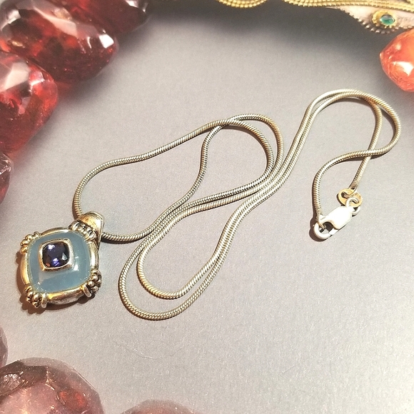 VTG Designer Signed Lavender Jade Purple Amethyst Sterling Necklace - Picture 5 of 8